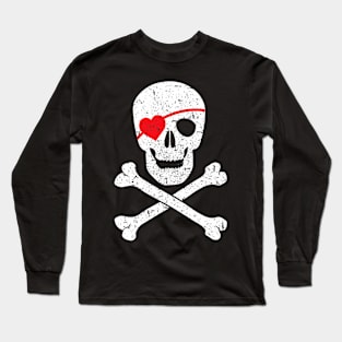 Valentines Pirate Skull Long Sleeve T-Shirt